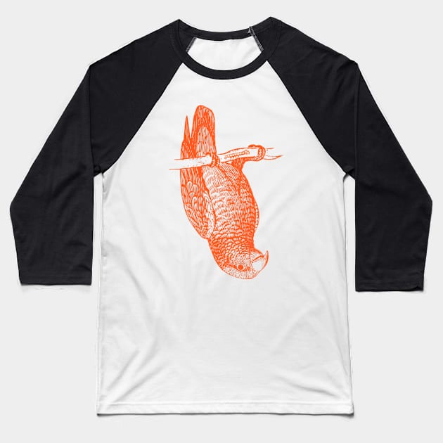 The Upside Down - Balancing Act, Funny Parrot Baseball T-Shirt by Kcaand